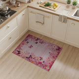 Floral Vintage Pink Butterfly Floral Area Rug