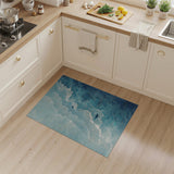 Teal Ocean Waves Shark Silhouette Rug