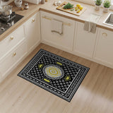 Black Geometric Area Rug with Yellow Medallion