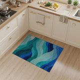 Blue Teal Geometric Wave Mountain Rug