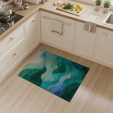 ODIKA Abstract Landscape Emerald Green Washable Area Rug - Low Pile & Non-Slip