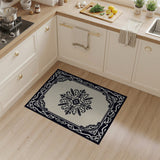 Ornate Black Medallion Cream Area Rug