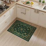 Green Emerald Green Persian Floral Area Rug with Gold Accents