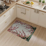 Pink Cherry Blossom Area Rug with Birds and Lattice