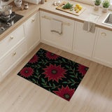Red Red Poinsettia Floral Area Rug on Black