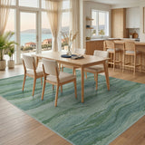 Wavy Teal Coastal Area Rug