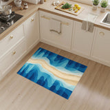 Blue and Teal Coastal Wave Beige Area Rug