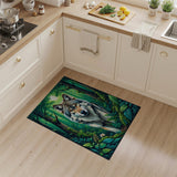 Majestic Wolf in Lush Green Forest Area Rug