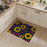 Vibrant Sunflower Pink Leaves Navy Area Rug