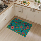 Vibrant Teal Hummingbird Pink Flower Area Rug