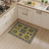 Yellow Persian Medallion Area Rug with Blue Motifs