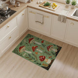 Green Floral Vintage Whimsical Mushroom Forest Area Rug