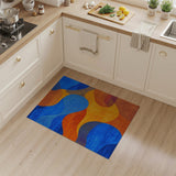 Vibrant Blue Orange Abstract Wave Rug
