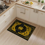 Gothic Black Cat Bats Moon Yellow Area Rug