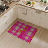 Vibrant Pink Orange Plaid Woven Area Rug