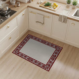 Ornate Red Lotus Floral Border Rug