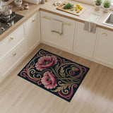 Ornate Pink Poppy Floral Area Rug