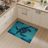 Teal Sea Turtle Southwestern Woven Rug