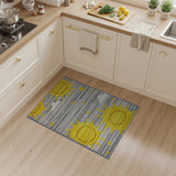 Playful Yellow Suns Stars Grey Striped Kids Rug