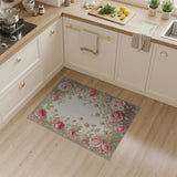 ODIKA Washable Vintage Pink Rose Floral Rug - Low Pile, Non-Slip, Pet Friendly