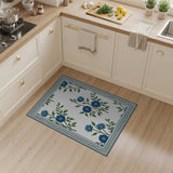 Blue Daisy Floral Area Rug with Teal Border