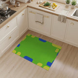 Playful Green Kids Rug with Yellow Ovals Blue Rectangles