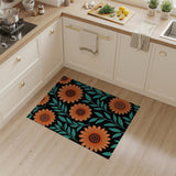 Vibrant Orange Sunflower Teal Leaf Area Rug