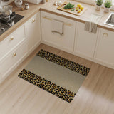 Leopard Print Border Textured Beige Area Rug
