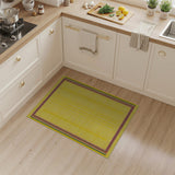 Vibrant Yellow Woven Area Rug with Rainbow Border