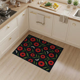 Washable Dark Boho Red Floral & Crescent Moon Area Rug