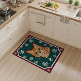 Festive Orange Tabby Cat Snowflakes Area Rug
