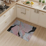 Washable Pink and Black Marble Abstract Area Rug with Gold Veins