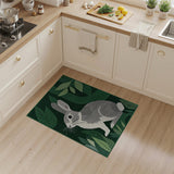 Whimsical Gray Bunny in Lush Green Leaves Area Rug