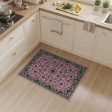 Ornate Pink Green Floral Vintage Area Rug