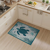 Coastal Beach Sea Turtle Teal Coastal Area Rug