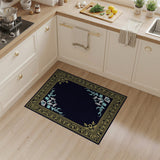 Ornate Gold Framed Floral Navy Area Rug
