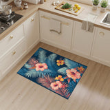 Blue Teal Hibiscus Washable Area Rug
