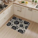 Swirling Black Rose Floral Area Rug