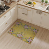 Vintage Pink Peony Floral Area Rug on Yellow