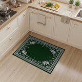Emerald Green Ornate Floral Border Area Rug