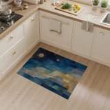 Geometric Blue Night Sky Area Rug with Gold Moon