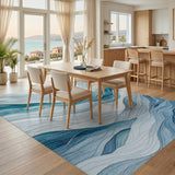 Abstract Blue Teal Wave Mountains Area Rug