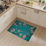 ODIKA Washable Cherry Blossom Floral Area Rug - Turquoise & Pink Low Pile Non-Slip Rug