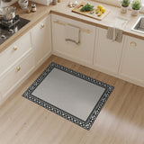 Beige and Neutral Ornate Black Floral Border Beige Area Rug