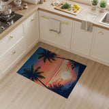 ODIKA Washable Tropical Sunset Palm Tree Retro Area Rug - Low Pile Non-Slip