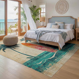 ODIKA Vintage Tropical Surfboard Washable Area Rug - Low Pile Non-Slip Coastal Beach Decor