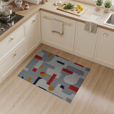 Abstract Geometric Grey Area Rug with Red Orange Accents