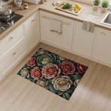 Vintage Peach Roses Cabbage Floral Area Rug