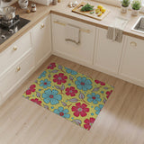 Vibrant Pink Blue Flowers on Yellow Area Rug