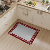 Festive Red Poinsettia Snowflake Border Rug
